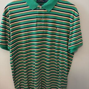 Ralph Lauren Polo Pima Cotton Green, orange, white Striped Men's Shirt Large
